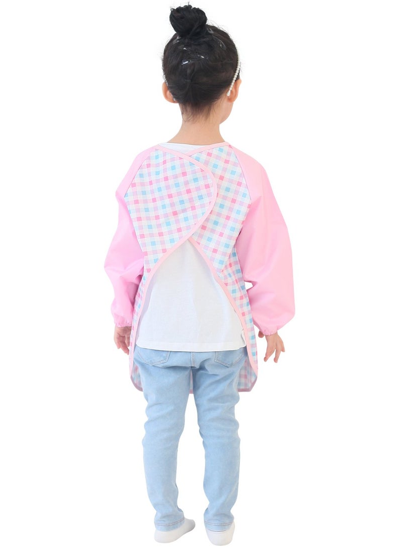 Plie Kids Painting Apron â€“ Waterproof Long Sleeve Art Smock for Toddlers & Preschoolers, Messy Play, Baking, Crafts, Cooking, Sensory Activities (Ages 1â€“10), Pink Check (15-XL) - Image 3